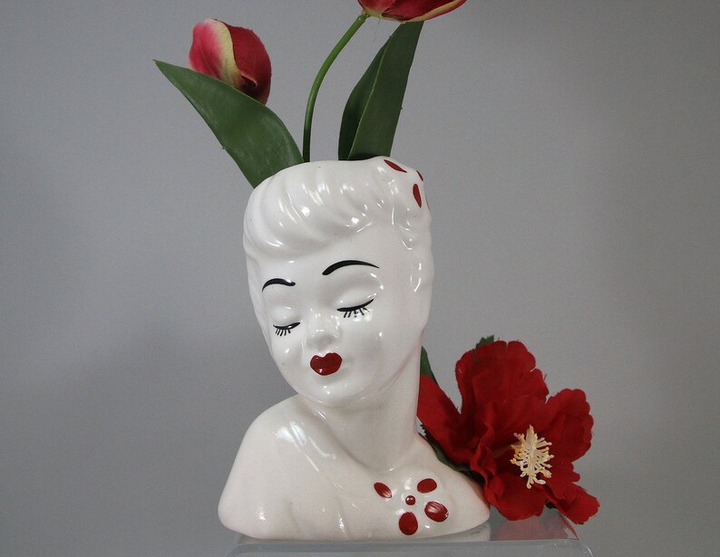 Vintage Glamour Girl Head Vase Gold Red 1940s Headvase Japan Etsy