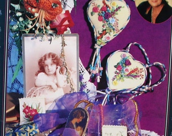 DIY Vintage KIT Learn to SILK Ribbon Hand Embroidery 2 Heart Pendant Necklaces, Judith Baker Montano, Quilters Resource Sealed