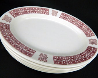Vintage Buffalo Tien Hu Rot Floral asiatische Schalen, Platten, Teller, Lotus Blume Doppel Glück, Restaurant Ware Tassen Teetassen