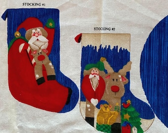 DIY 3D Pre-Printed Christmas Stockings, Nick of Time, Santa and Reindeer, Cut and Sew FABRIC Panel, Springs Industries, Cheater Holiday