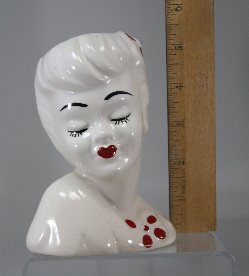 Vintage Glamour Girl Head Vase Gold Red 1940s Headvase Japan Etsy