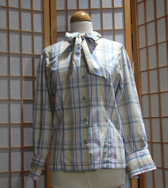 Vintage Size 12 JG Hook Plaid Shirt Blouse Pastel… - image 1