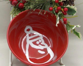 Tag Santa Small Red BOWL Snowflakes Polka Dot Christmas Dish 5 inch