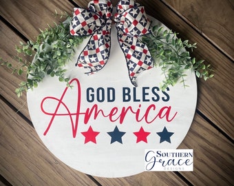 God Bless America Wood Door Hanger | Front Door Decor | Farmhouse Decor | Housewarming Gift | Realtor