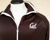 Cal Berkeley Jacket Chocolate Brown Champion Full Zip Windbreaker 80s Athleisure - Women 39 s XL Men 39 s L Warm-Up Jacket Track Suit Top Used Vtg