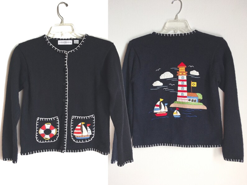 Nautical Cardigan Lighthouse Seaside Sweater Sailing Top Black | Etsy