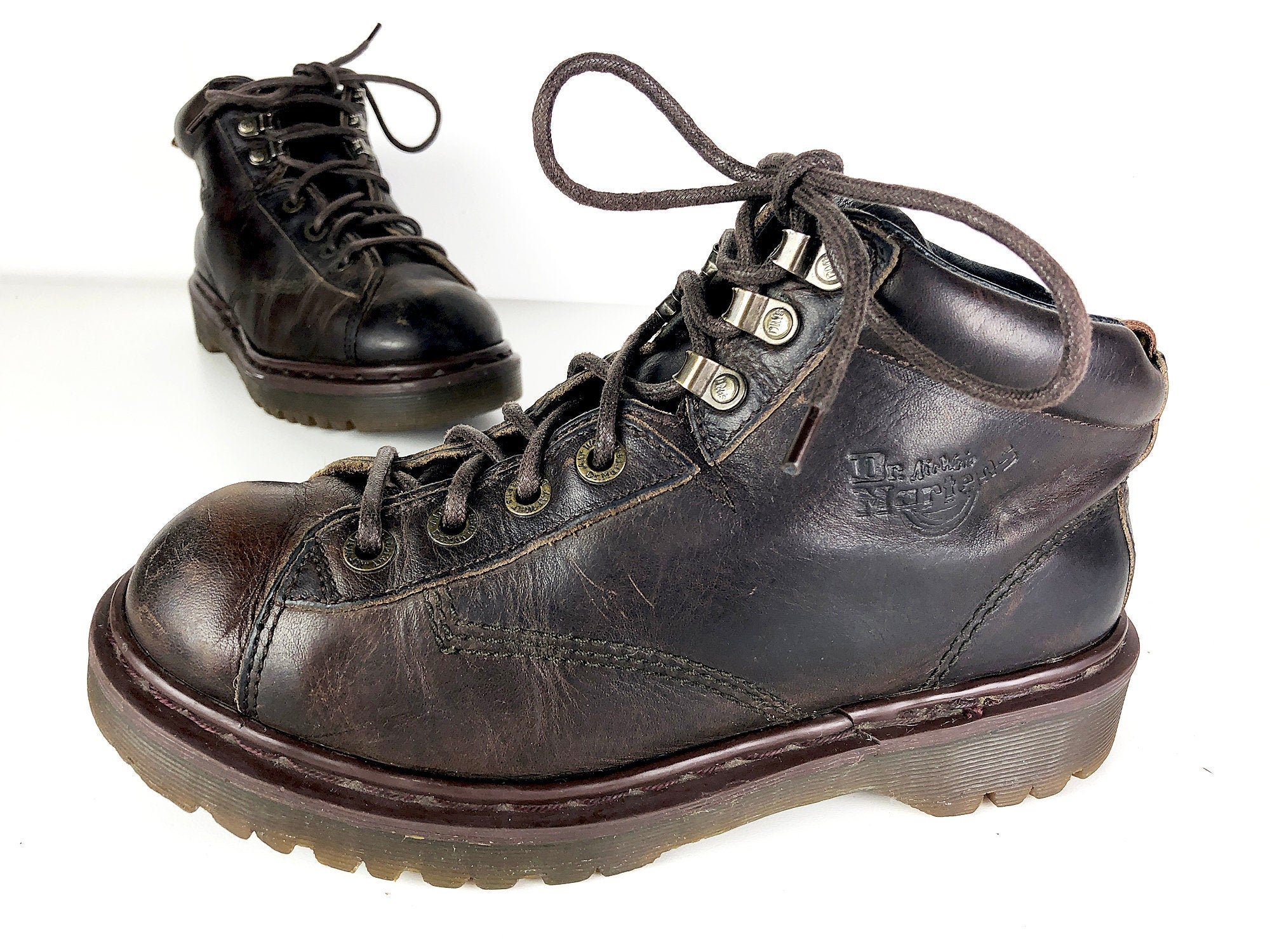 Doc Martens Hiking Boots Distressed Dark Brown Dr Martens Etsy