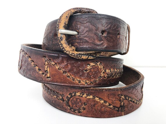 Distressed Leather Belt Guatemala 90s Vintage Black Dockers Belt Size 44 Rugged Textured Black Boho Belt with Silvertone Roller Buckle