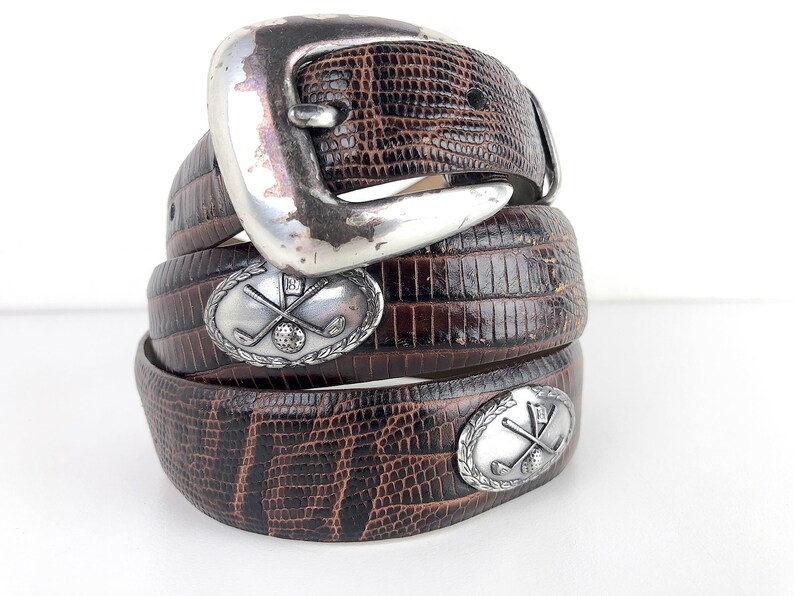 Brighton Golf Concho Belt Croc Leather Belt with 5 Silvertone Etsy