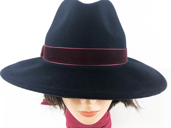 Black Fedora Hat With Red Velvet Band 