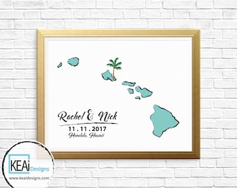 Hawaii Map Wedding Guestbook // Thumb print or Signatures Wedding Guestbook // Guestbook alternative idea on Poster // Wedding - KEAiDesigns