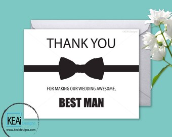 Thank You Best Man Card  INSTANT DOWNLOAD // Thanks Best Man Printable Card // Thank You Bow Tie Best Man // DIY Wedding - KEAiDesigns