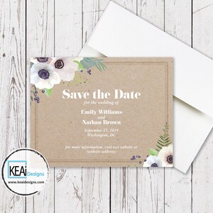 White Flowers Wedding Save the Date Invite // White Flowers Save the Date Invite // Flowers Save the Date Invitation // Wedding- KEAiDesigns