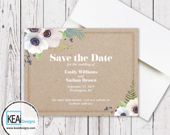 White Flowers Wedding Save the Date Invite // White Flowers Save the Date Invite // Flowers Save the Date Invitation // Wedding- KEAiDesigns