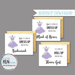 3 Cards - INSTANT DOWNLOAD // Ask Wedding Party // Will you be my Maid of Honor, Bridesmaid, Flower Girl // DIY Wedding - KEAiDesigns