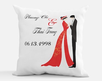 Vietnamese Wedding Custom Throw Pillow // Vietnamese Anniversary Throw Pillow // Wedding Gift for Vietnamese Couple // Wedding - KEAiDesigns