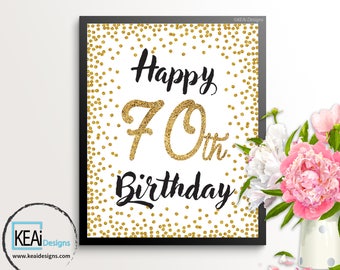 70th Birthday // 70th Birthday Party Sign // Happy 70th Birthday // 70th Birthday Decoration // 70th Birthday Sign / DIY Party - KEAiDesigns