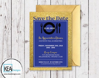 Event Invite // Event Save the Date // Corporate Invite or Company Invite // Gold Glitter Save the Date Invitation // Events - KEAiDesigns