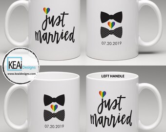 LGBTQ+ 2 Grooms Just Married matching Coffee Mugs // Mr and Mr Mugs // 2 Grooms Mugs // Mr and Mr Coffee Mugs // Wedding Gift - KEAiDesigns