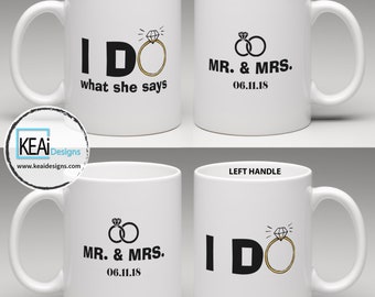 Mr and Mrs Customize matching Coffee Mugs // Mr and Mrs Mugs // Bride and Groom Mugs // Mr and Mrs Coffee Mugs // Wedding Gift - KEAiDesigns