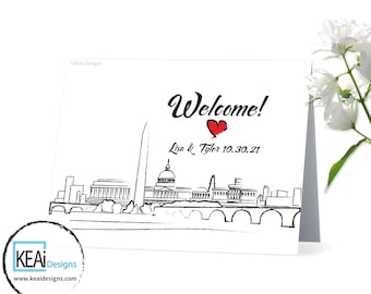 Washington D.C. Welcome card // City Skyline Welcome Card // Destination Wedding stationary // Wedding Welcome Card // Wedding- KEAiDesigns