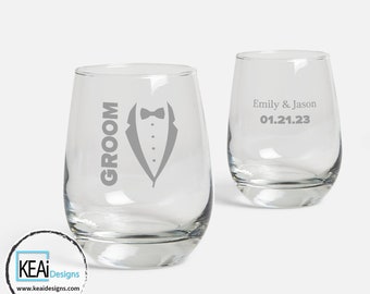 Groom Custom Wine Glass // Groom's Gift Stemless Wine Glass // Groom Wedding gift // Custom Stemless Wine Glass Gift // Wedding- KEAiDesigns