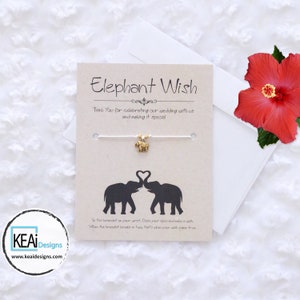 Bulk Favors - Gold Elephant Wish Bracelets as Wedding Favors // Wedding Favor thank you cards // Wish Bracelets / Handmade - KEAiDesigns