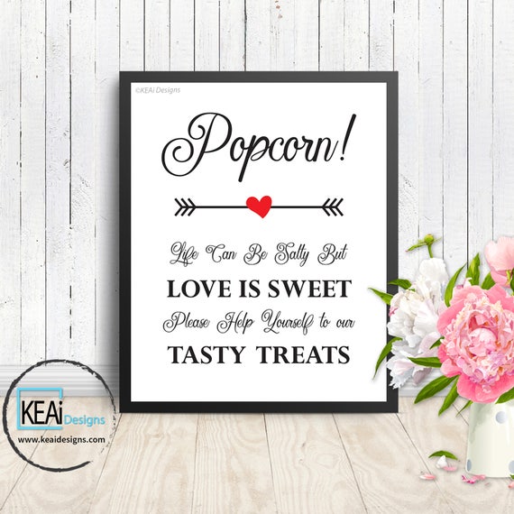 8x10 Popcorn Bar Sign Popcorn Wedding Reception Sign Etsy