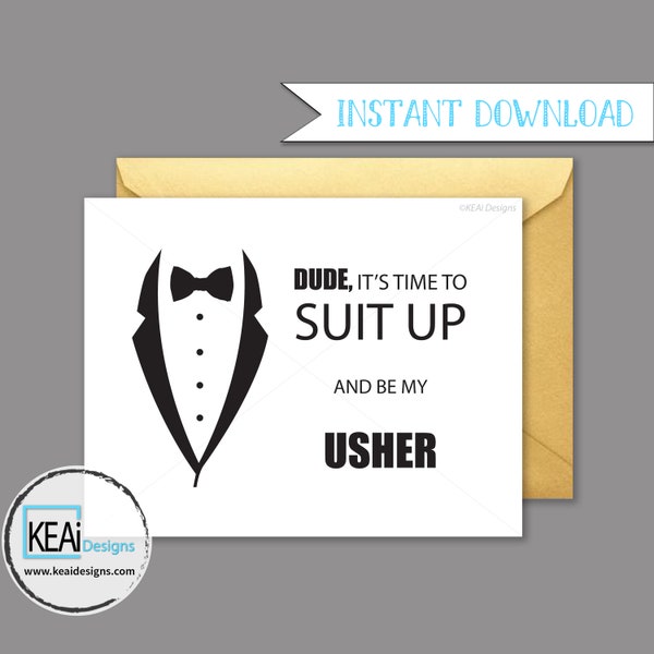 INSTANT DOWNLOAD Will You Be My Usher // Ask Usher Printable Card // Fun Ask Usher Card // Bow Tie Ask Usher Card / DIY Wedding- KEAiDesigns
