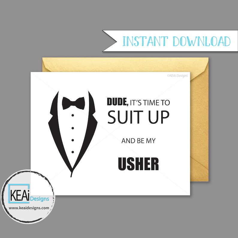 INSTANT DOWNLOAD Will You Be My Usher // Ask Usher Printable Card // Fun Ask Usher Card // Bow Tie Ask Usher Card / DIY Wedding KEAiDesigns image 1