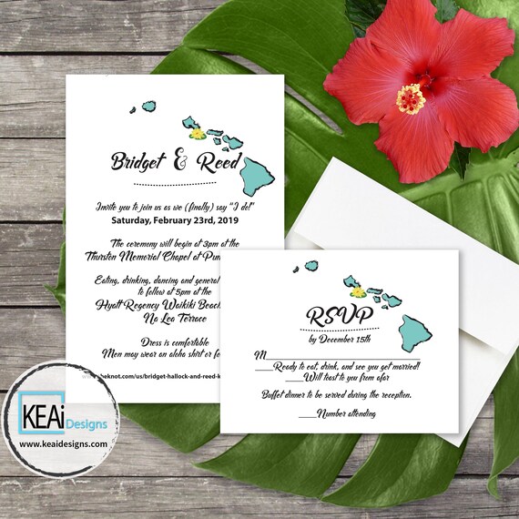 Hawaii Wedding Invitation And Rsvp Hawaii Destination Etsy