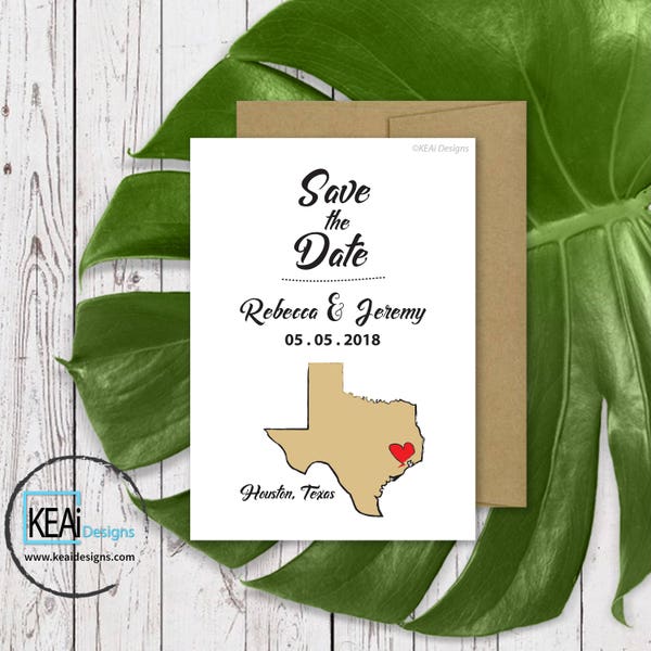 Texas Wedding Save the Date // Texas Destination Wedding // US State Map Save the Date // Wedding Invitations // Texas Wedding - KEAiDesigns