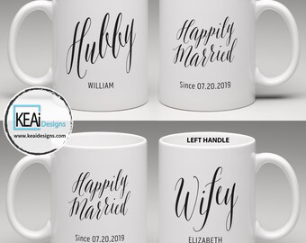 Hubby and Wifey matching Coffee Mugs // Mr and Mrs Mugs // Bride and Groom Mugs // Mr and Mrs Coffee Mugs // Wedding Gift - KEAiDesigns