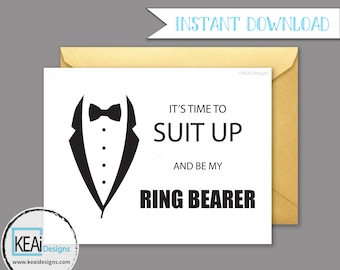 INSTANT DOWNLOAD Will You Be My Ring Bearer // Ring Bearer Printable Card // Ask Ring Bearer Suit Up Ring Bearer // DIY Wedding- KEAiDesigns