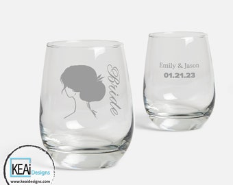 Bride Custom Wine Glass // Bride's Gift Stemless Wine Glass // Bride Wedding gift // Custom Stemless Wine Glass Gift // Wedding- KEAiDesigns