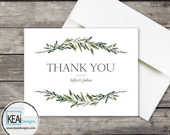 Olive leaves Thank You card // Olive leaves Thank You Card // Thank You stationary // Wedding Thank You Card // Wedding- KEAiDesigns