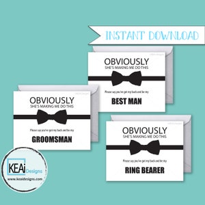 3 carte - DOWNLOAD IMMEDIATO Divertente Chiedi alla festa di matrimonio // Divertente Sarai il mio testimone dello sposo, sposo, portatore dell'anello / Matrimonio fai da te - KEAiDesigns