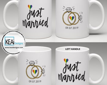 LGBTQ+ 2 Brides Just Married matching Coffee Mugs // Mrs and Mrs Mugs // 2 Brides Mugs // 2 Mrs Coffee Mugs // Wedding Gift - KEAiDesigns