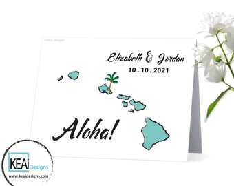 Hawaii Map Aloha card // Aloha Card // Hawaii Map Welcome Card // Destination Wedding stationary // Wedding Welcome // Wedding-KEAiDesigns
