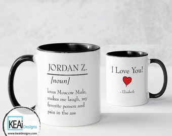 Custom Name Mug // Custom Boyfriend Name Mug // Fun Christmas Gift Mug // Husband Name Mug // Wife Mug // Coffee Tea Lovers // KEAiDesigns