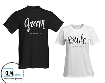 Matching T-shirts for BRIDE and GROOM // Bride and Groom T-shirts // Couples Gift // Gift for Bride and Groom // Wedding Gift - KEAiDesigns
