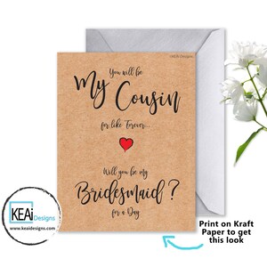 Bridesmaid Proposal // Will You Be My Bridesmaid // Ask Cousin to be Bridesmaid Card // Printable Card // DIY Wedding KEAi Designs image 2