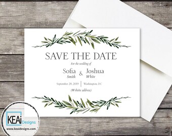Olive Wedding Save the Date Invite // Olive Open Bar Save the Date Invite // Olive Leaves Save the Date Invitation // Wedding - KEAiDesigns