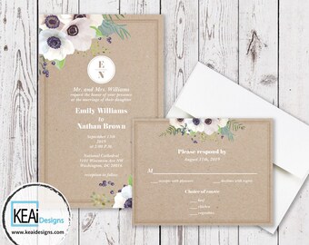 White Flowers Invitation and RSVP set // White Flowers Invite and RSVP // White Flowers Wedding Invitation and RSVP / Wedding- KEAiDesigns