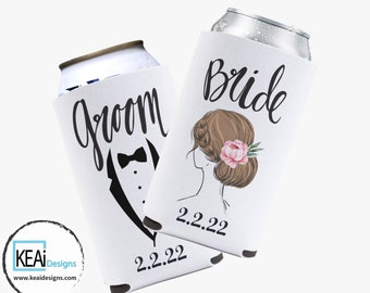 Custom Bride & Groom Can Cooler Koozie // Custom Can Cooler Koozie // Can Cooler // Custom Bride Groom Can Cooler // Wedding - KEAiDesigns