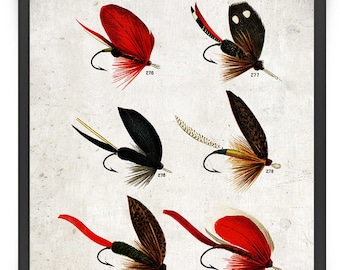 Bass Fly Fishing - Flies Hooks Illustration - Vintage Fishing Wall Art Print - Fish Picture - Fish Print - Fish Art - Fish Poster - VP1269