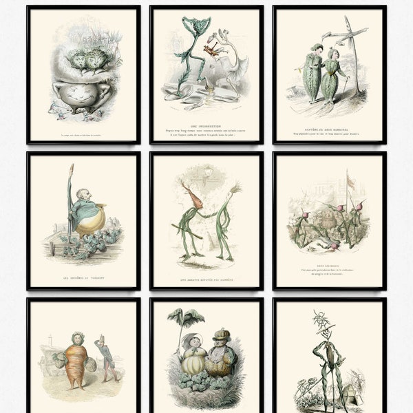 Kitchen Humor Vintage Prints Set of 9 - Home Décor - Vegetables Poster - Vegetables Art - Kitchen Decor - Kitchen Art - Varin VP1116