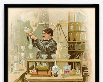 Thomas Edison Laboratory Vintage Print - Science Picture - Edison Poster - Chemistry Art - Office Decor - Office Art - Professor Art Decor