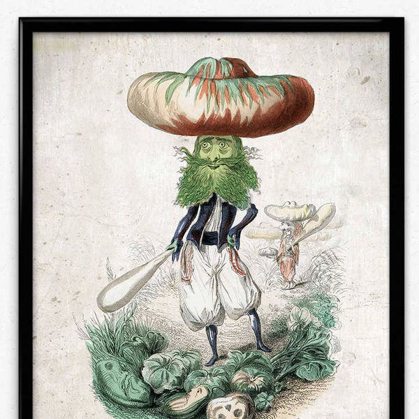 Kitchen Humor Vintage Print 3 - Pumpkin Heads - Vegetables Poster - Vegetables Art - Kitchen Decor - Kitchen Art - Botanical Art - Varin