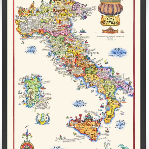 Vintage Wines of Italy Map - Italian Map - European Map - Wine Art - Wine Print - Vineyard Print Office Decor Print - Map Art VP1224